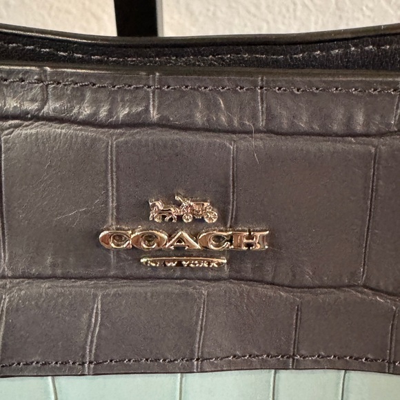 Coach Navy and Teal Croc-Embossed Shoulder Bag - Picture 2 of 16